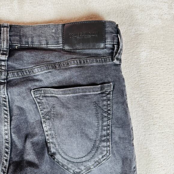 True Religion Jeans Men 31 Faded Black Denim Tony Skinny Destroyed Knees Zip Fly - Picture 6 of 13